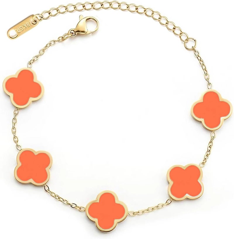 GRBeid double sided 18K Gold Plated Clover Bracelet for Women, Dupe Four Leaf Flower Lucky Chain Bangle, Cute Jewelry Gift for Her Mom Wife - Image 1